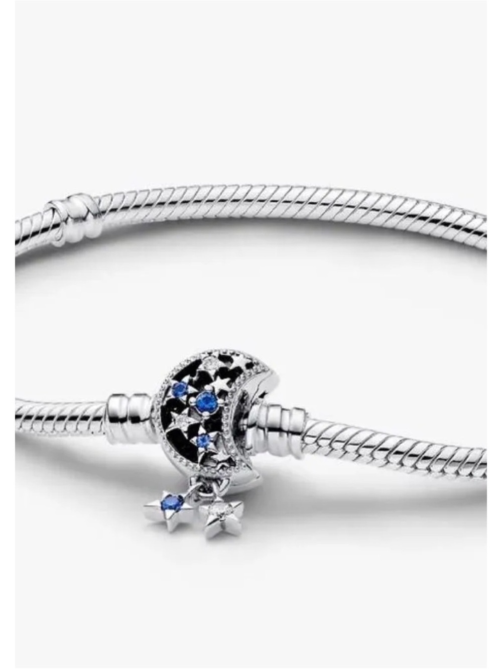 Pandora Silver Moon & Star Dangle Charm with Blue Crystals